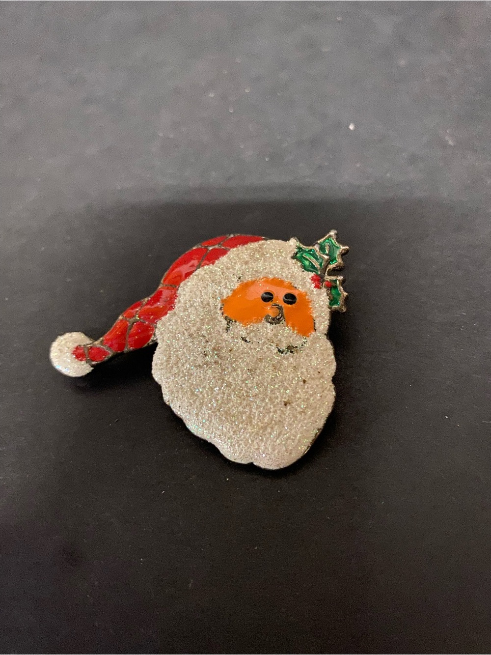Glitter Santa Face Brooch - Red Hat, White Beard